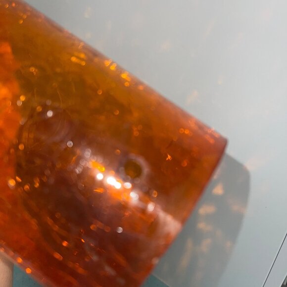 Blenko Amberina Crackle Glass Hurricane Shades Set of 2 Flaws Read - Picture 9 of 12